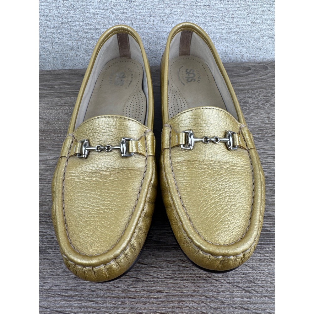 SAS Gold Metallic Leather Horsebit Loafers 10N Narrow Tripad Comfort Made in USA